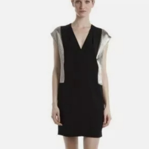 Sandro Romance Black Dress Shift Silver Metallic Sleeveless Mini - Picture 1 of 10